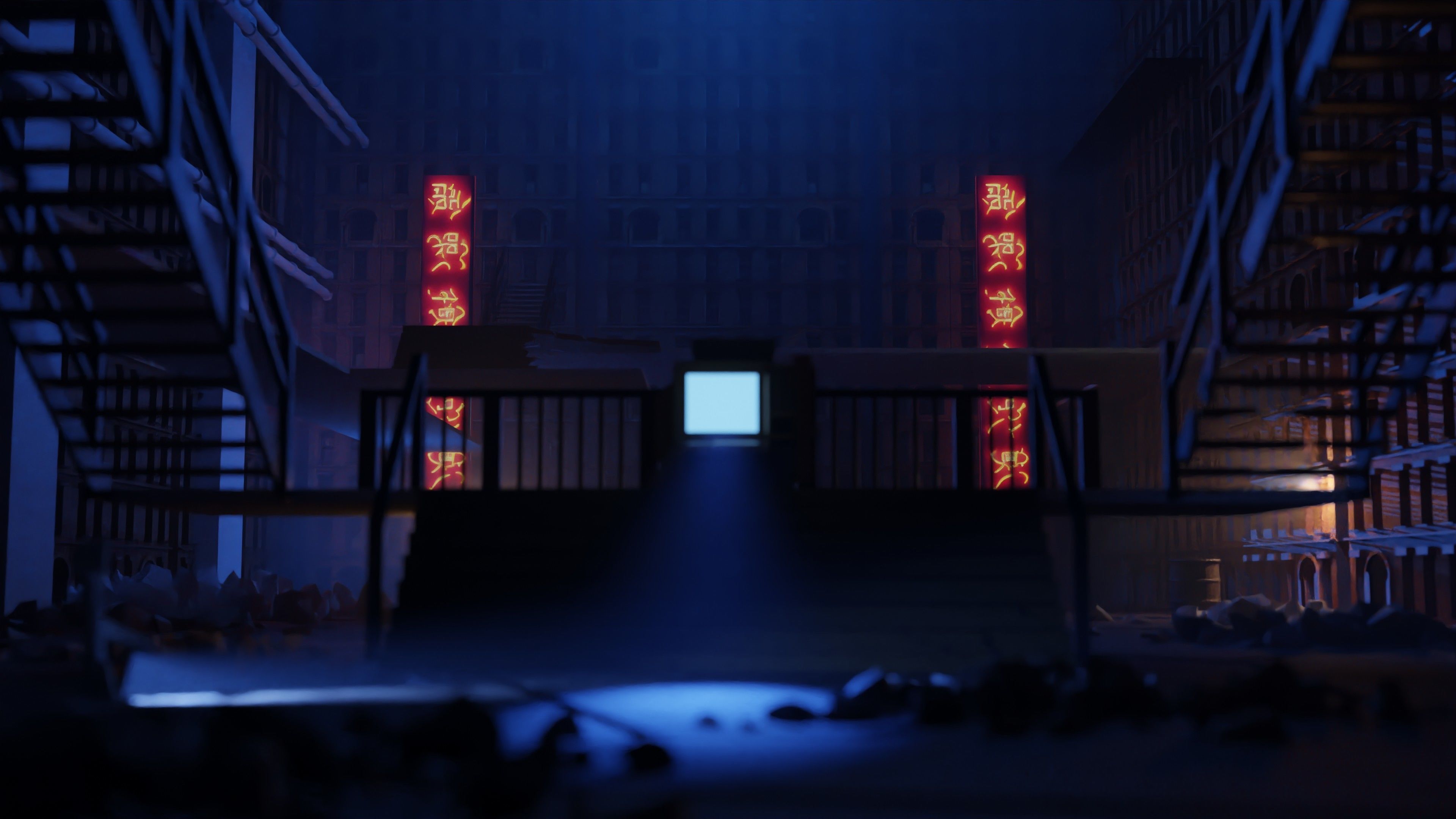 Concept Art Low Poly foggy industrial interior 3D Low-poly 3D model_1