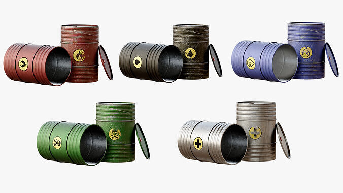 Metal Barrels Pack Low-poly 3D model