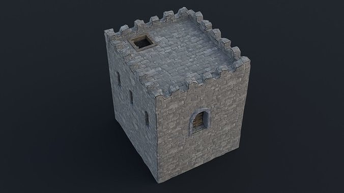 Modular castle old medieval tower kit Low-poly 3D model 4