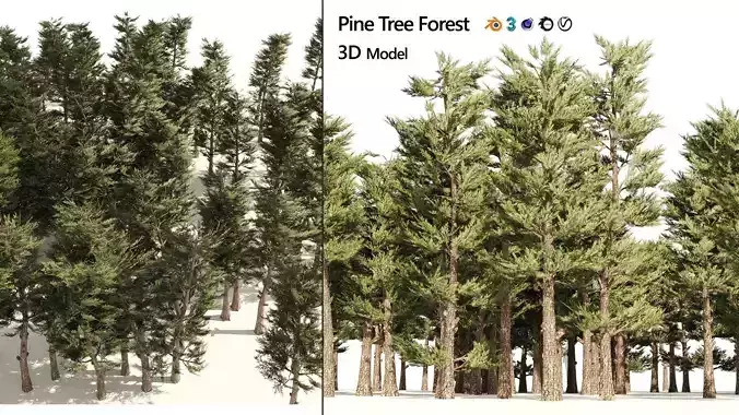 Pine forest trees Low-poly 3D model
