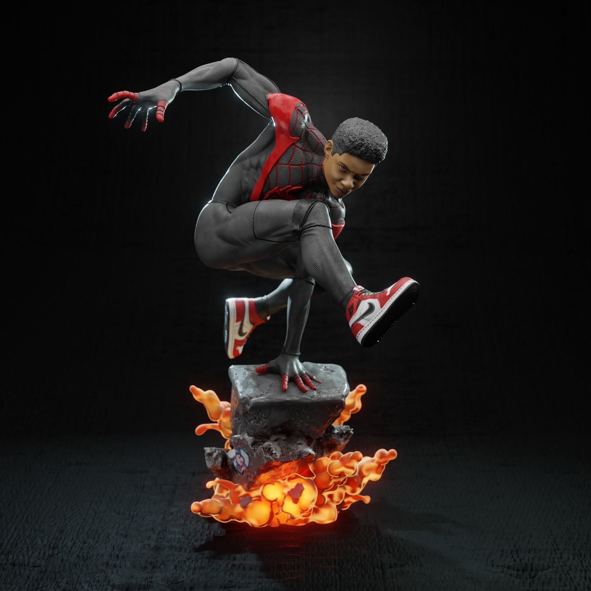 Miles Morales Spider man statue 3D print model_1