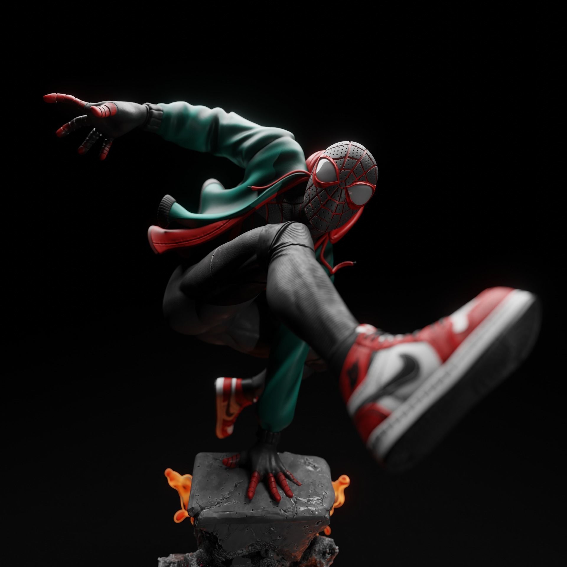 Miles Morales Spider man statue 3D print model_7
