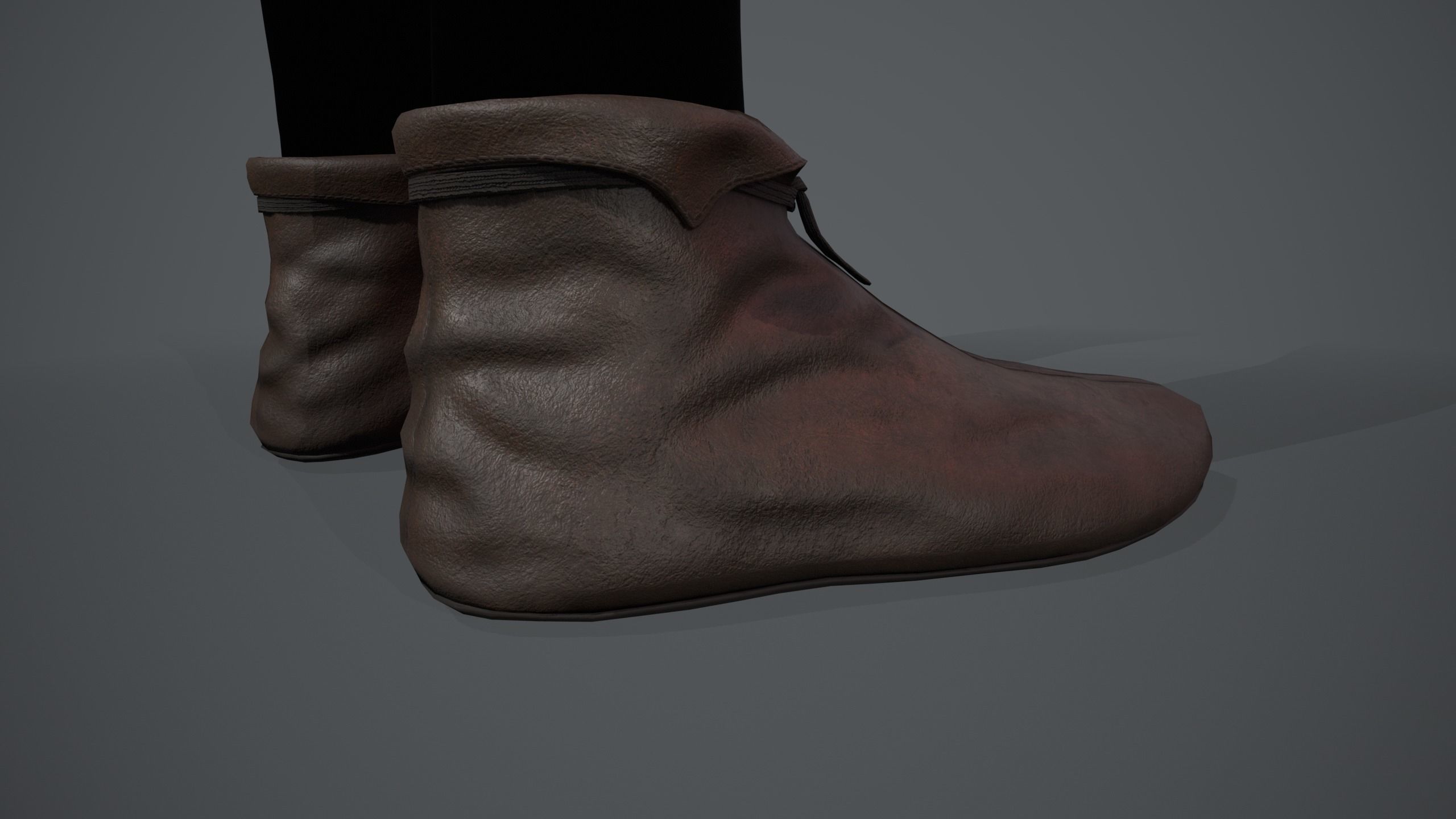 Brown Medieval Shoes  Low-poly 3D model_5