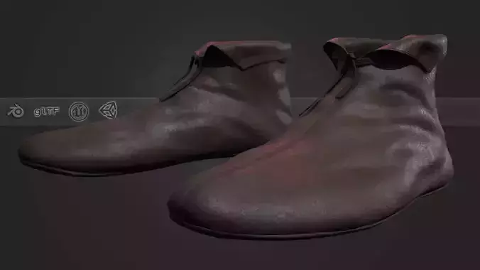 Brown Medieval Shoes  Low-poly 3D model