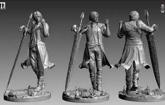 Devil May Cry 5 Dante on lava OBJ and STL 3D print model