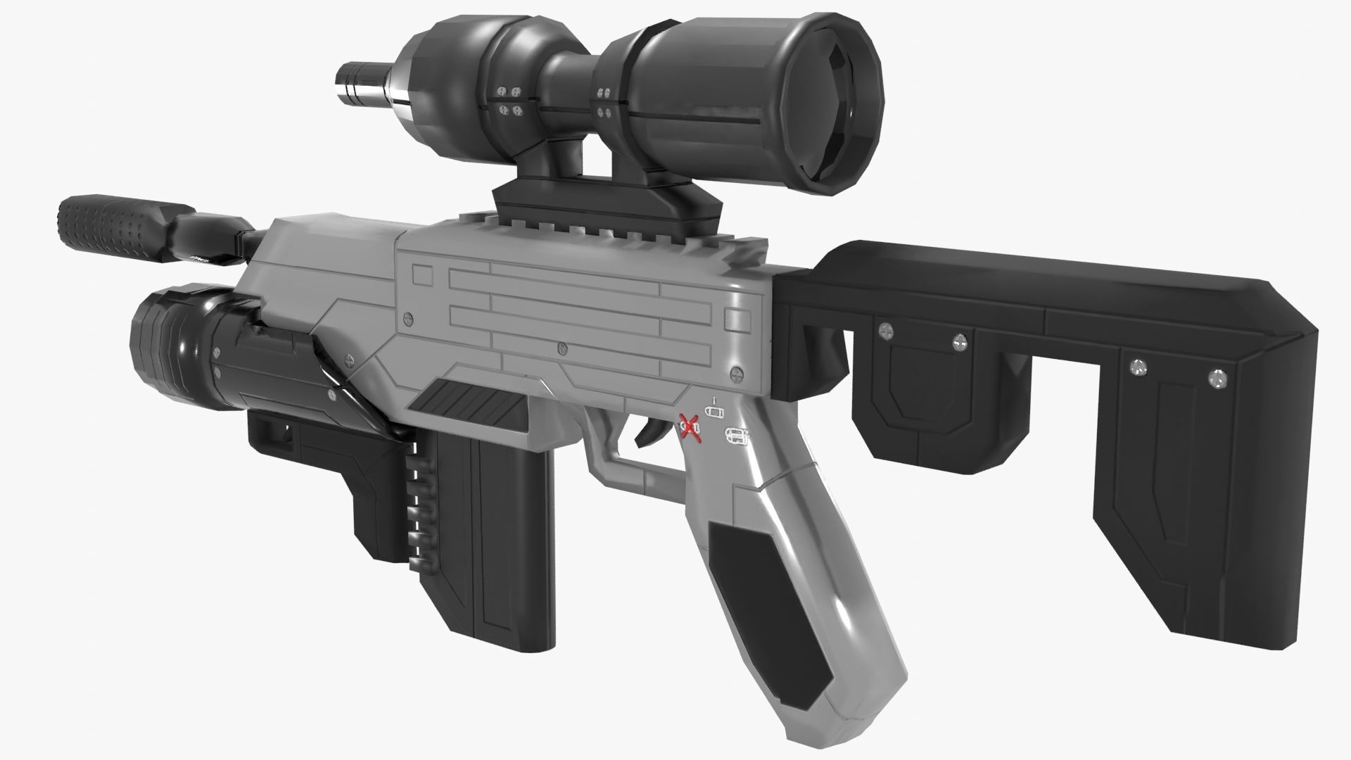 Sci-Fi Battle Rifle Combo Low-poly 3D model_4