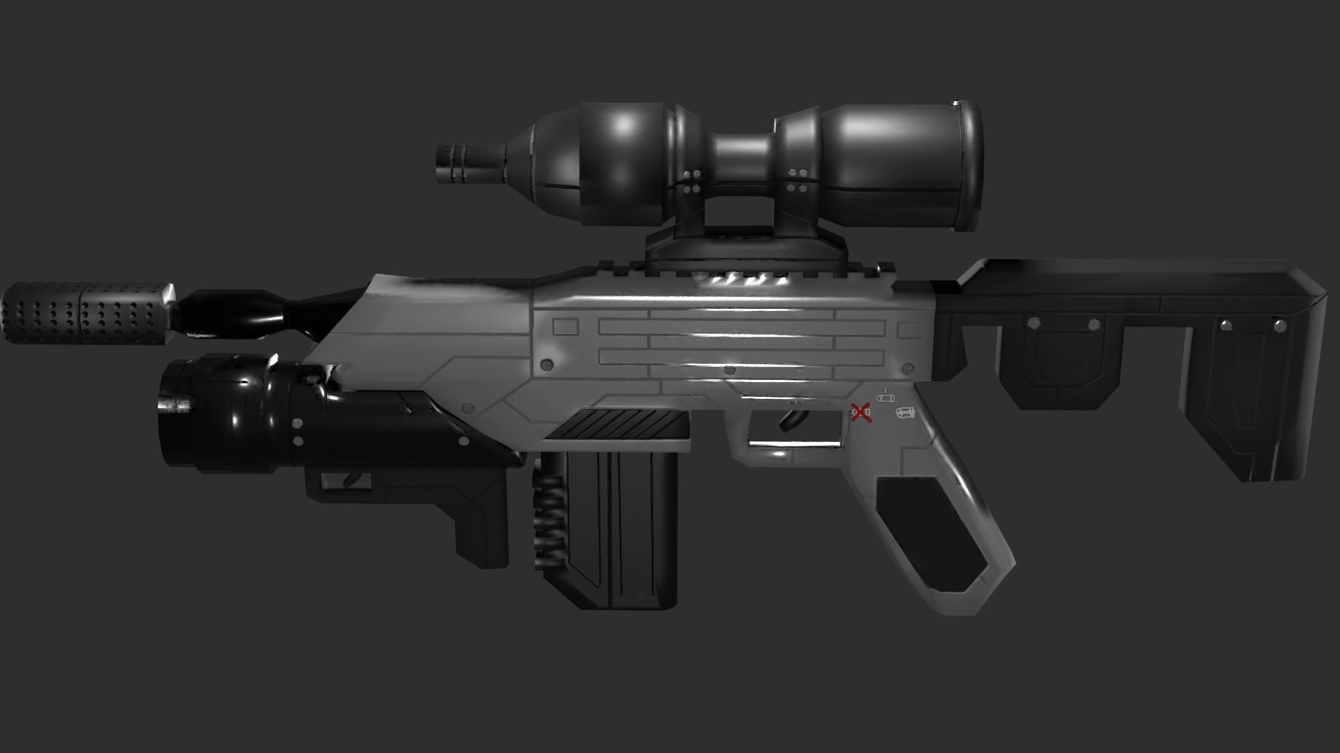 Sci-Fi Battle Rifle Combo Low-poly 3D model_10
