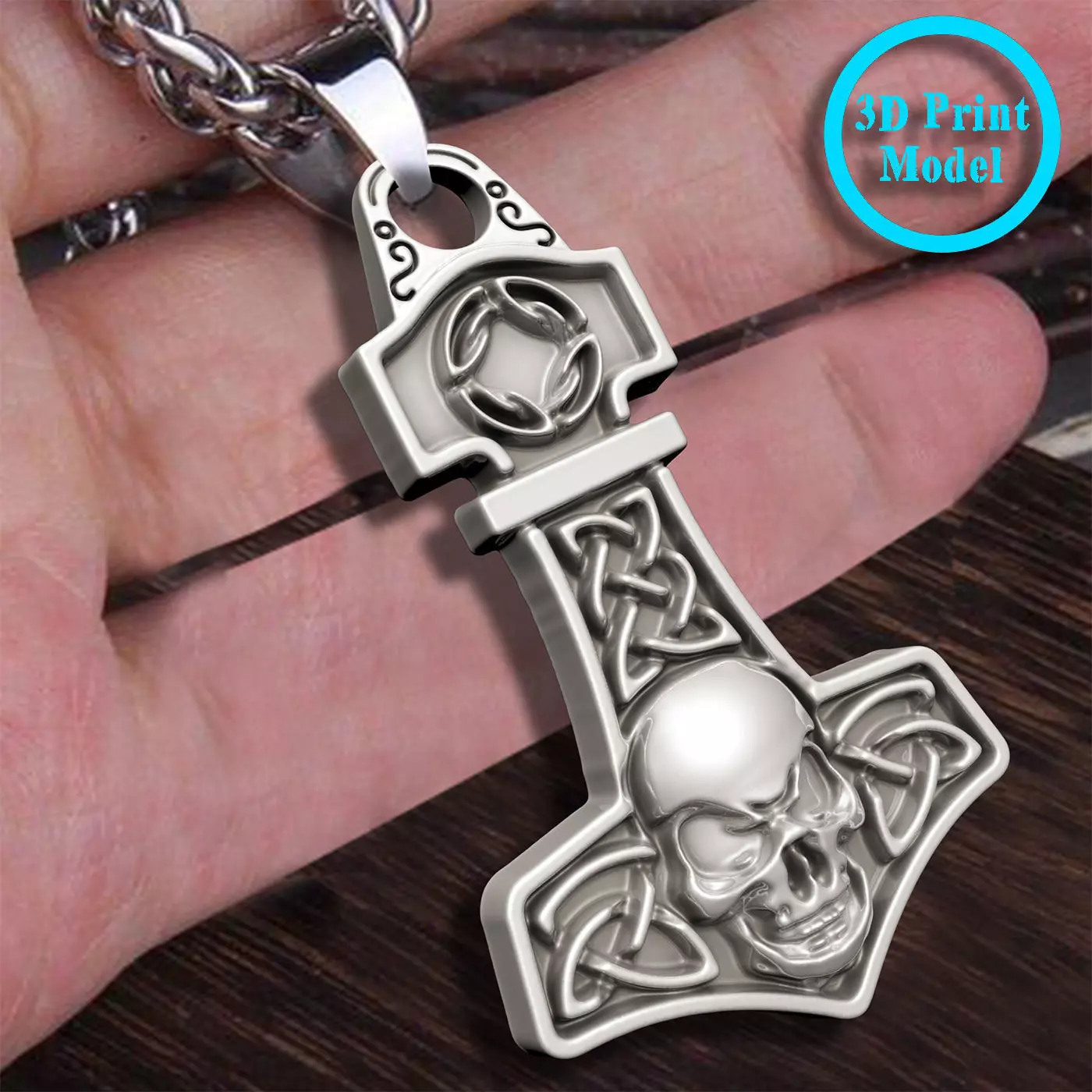 Griffin Thors Hammer pendant with skull 3D print model