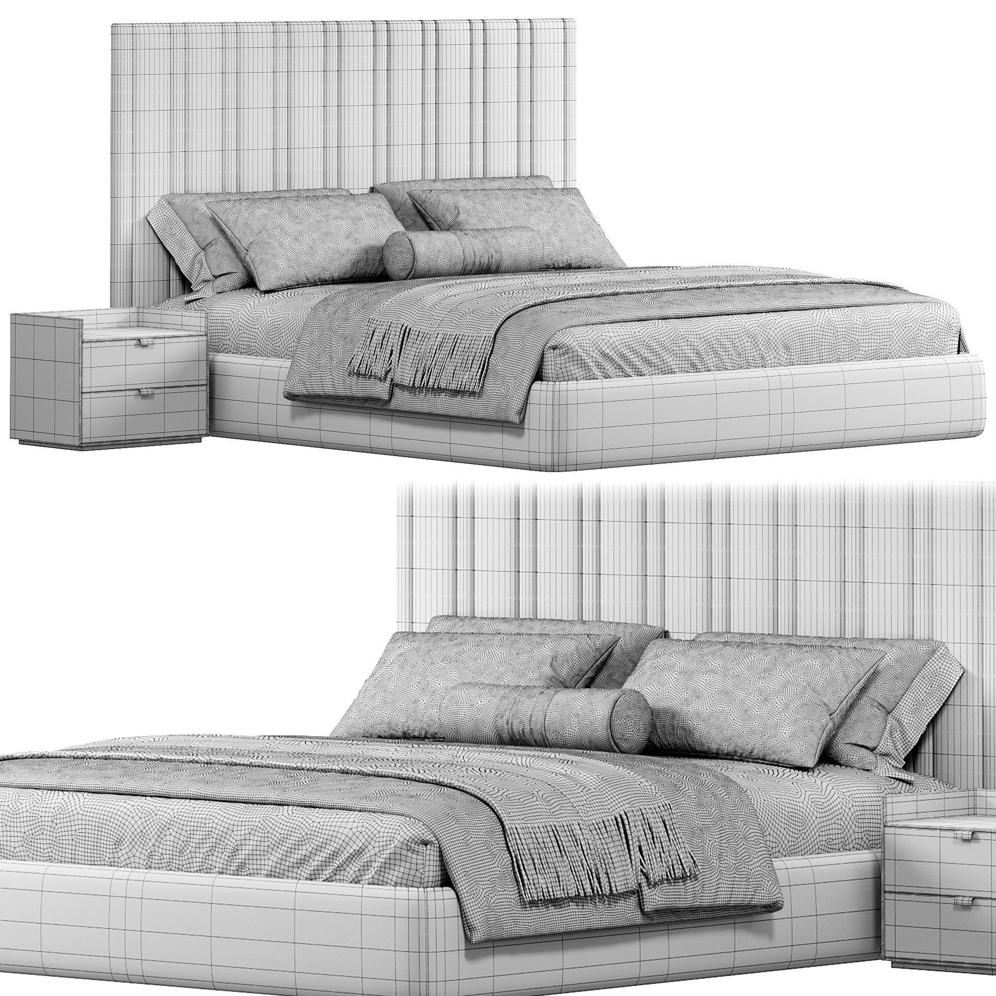 Isabella Wide Headboard Panel Stripe Bed 3D model_4