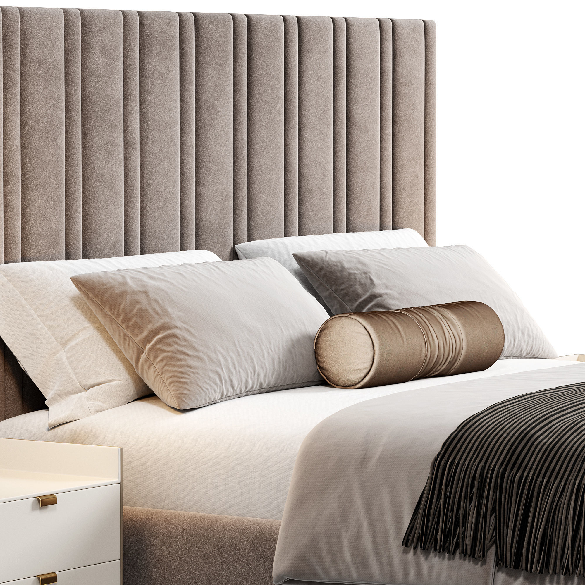 Isabella Wide Headboard Panel Stripe Bed 3D model_3