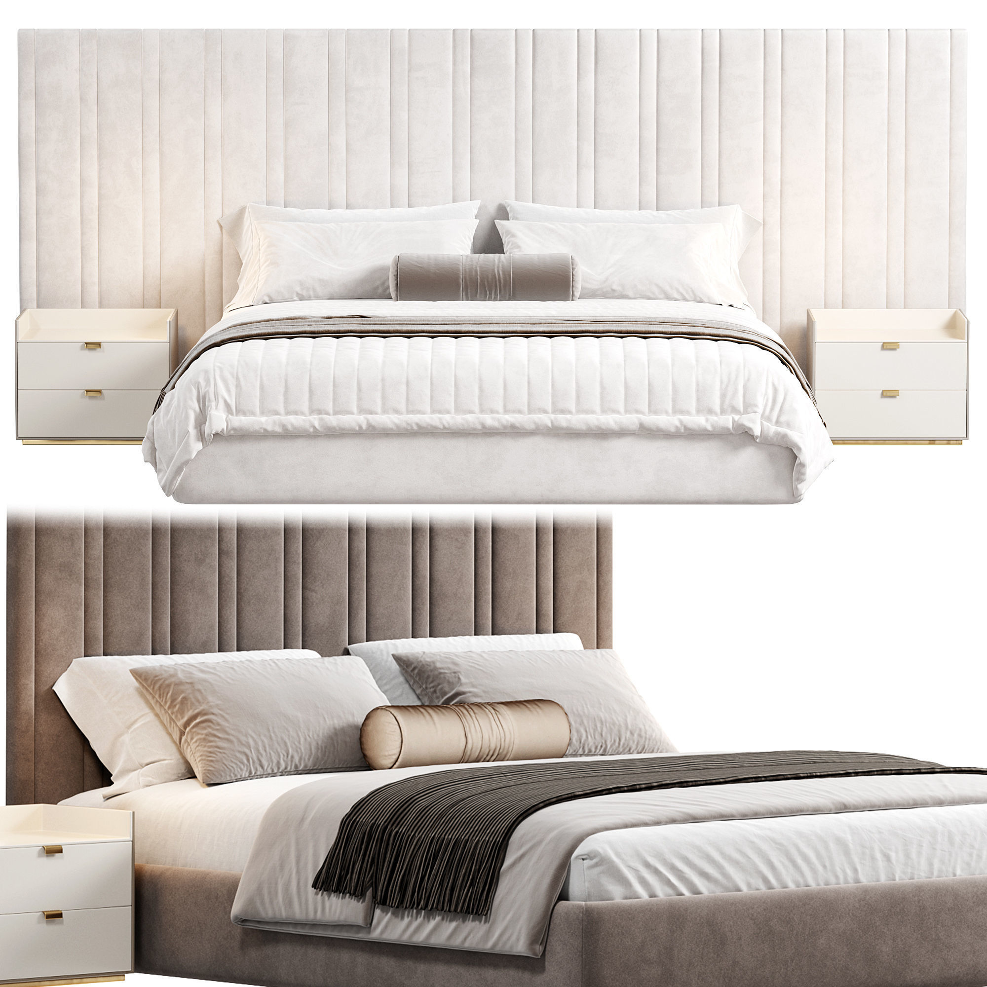 Isabella Wide Headboard Panel Stripe Bed 3D model_7