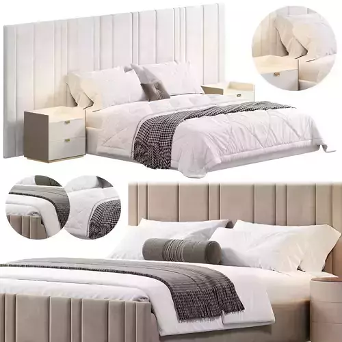 Kirsten Stripe Line Panel Wide Headboard Bed by amore 3D model