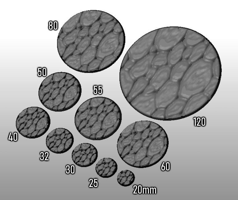 F11 - RIVER ROCK 20-120mm Round Bases 3D print model_1