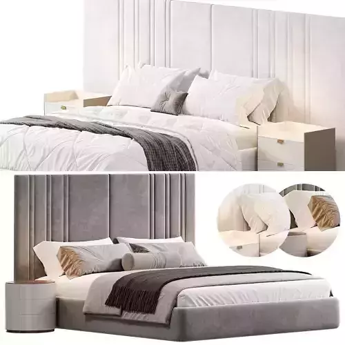 Medburn Wide Headboard Panel Stripe Bed by amore 3D model