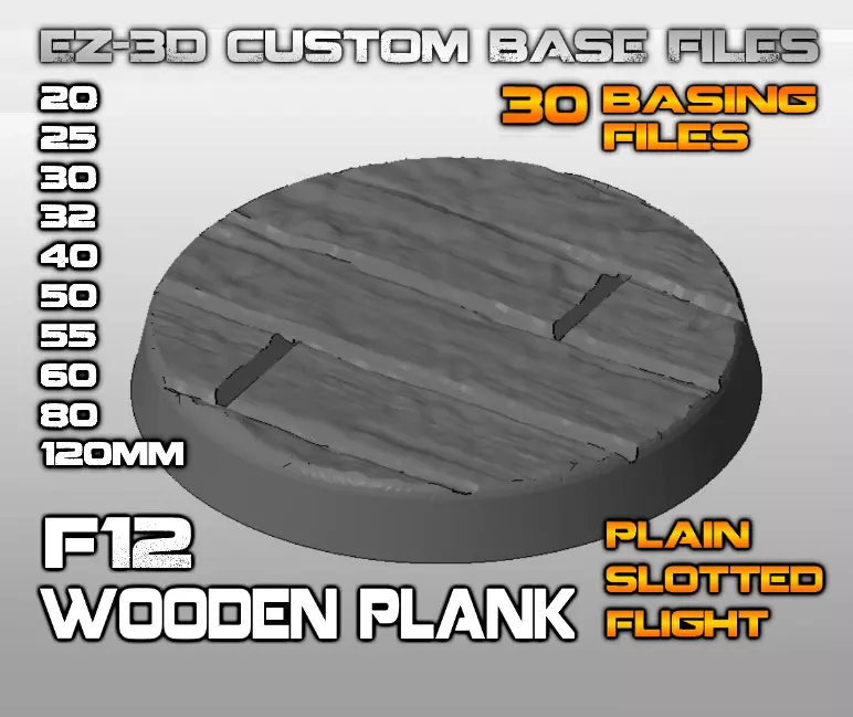 F12 - WOODEN PLANK 20-120mm Round Bases 3D print model_0