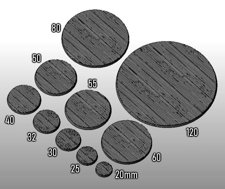 F12 - WOODEN PLANK 20-120mm Round Bases 3D print model_1