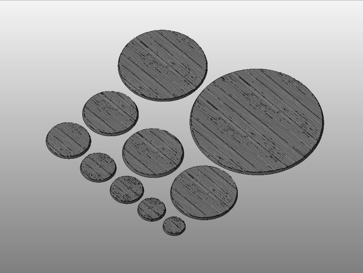 F12 - WOODEN PLANK 20-120mm Round Bases 3D print model_2