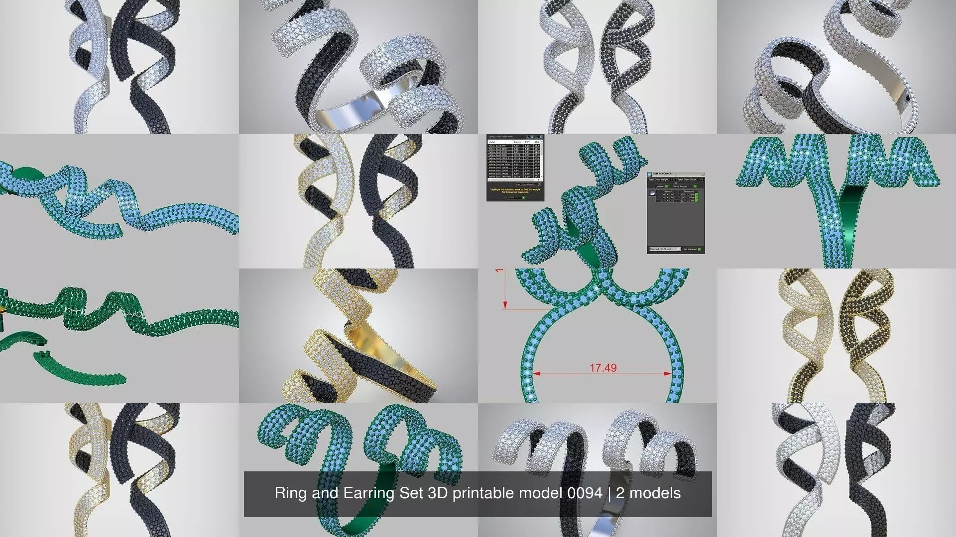 Ring and Earring Set 3D printable model 0094 3D Model Collection_1