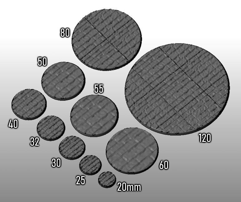 F15 - WORN BRICK 20-120mm Round Bases 3D print model_1