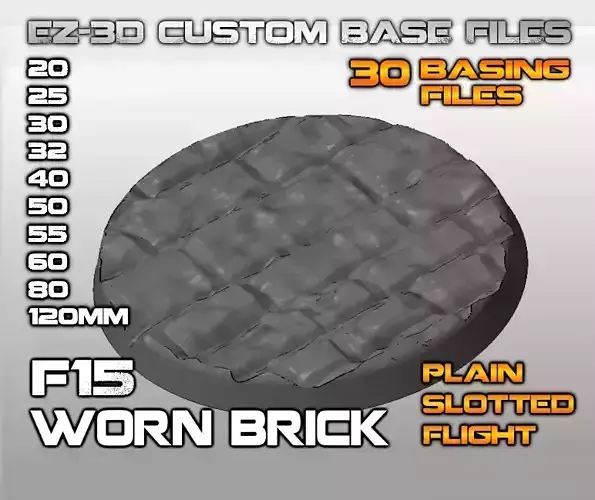 F15 - WORN BRICK 20-120mm Round Bases 3D print model