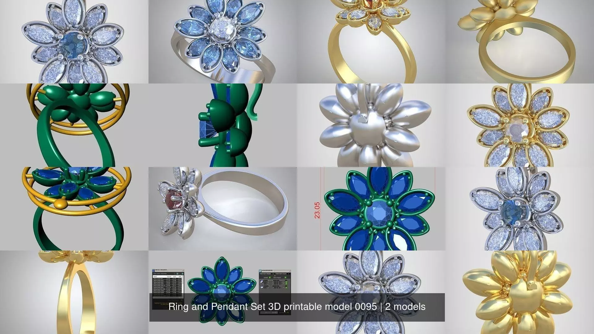 Ring and Pendant Set 3D printable model 0095 3D Model Collection_1