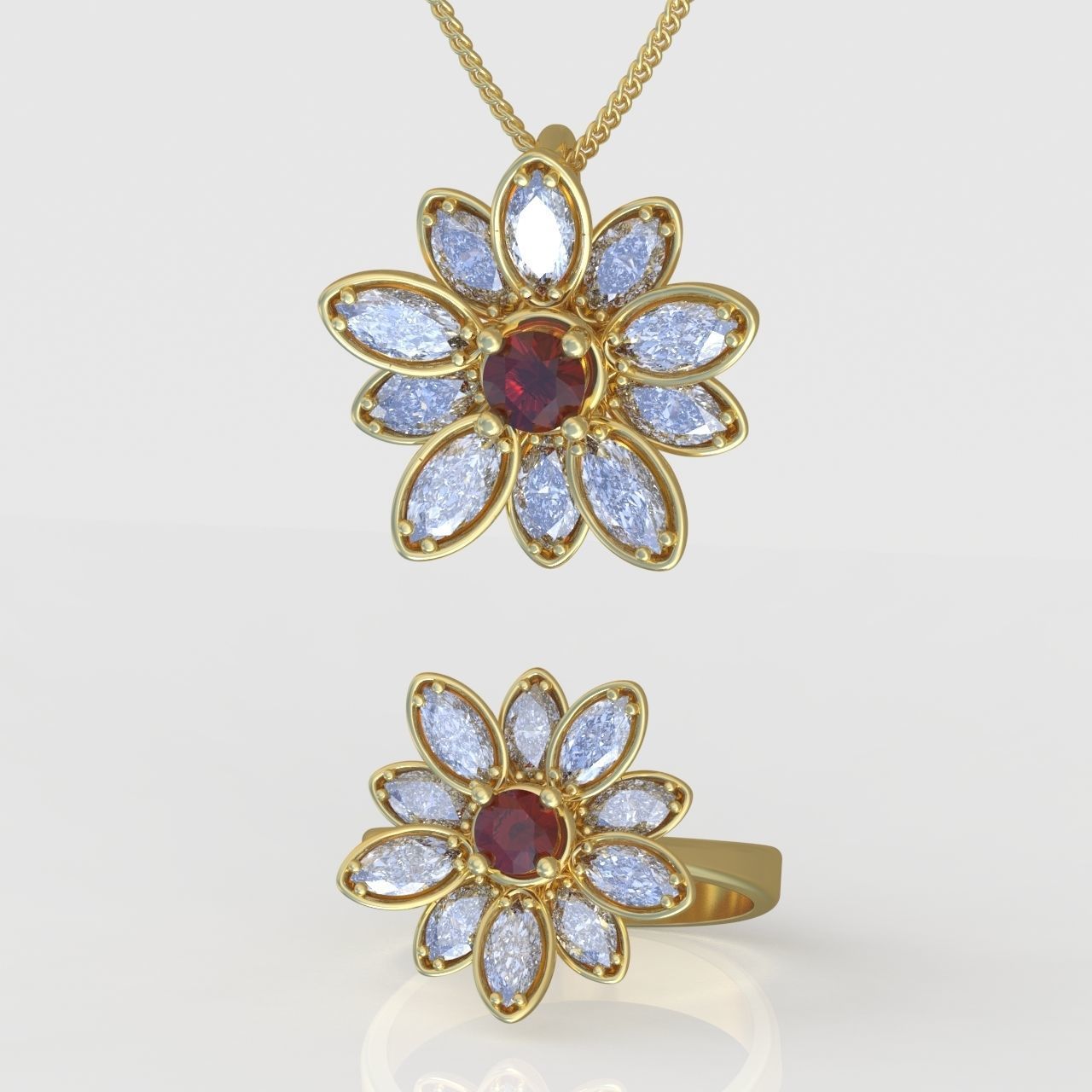 Ring and Pendant Set 3D printable model 0095 3D Model Collection_3