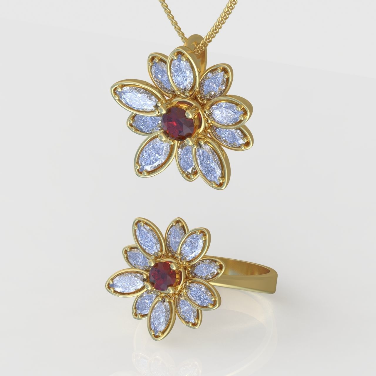 Ring and Pendant Set 3D printable model 0095 3D Model Collection_4