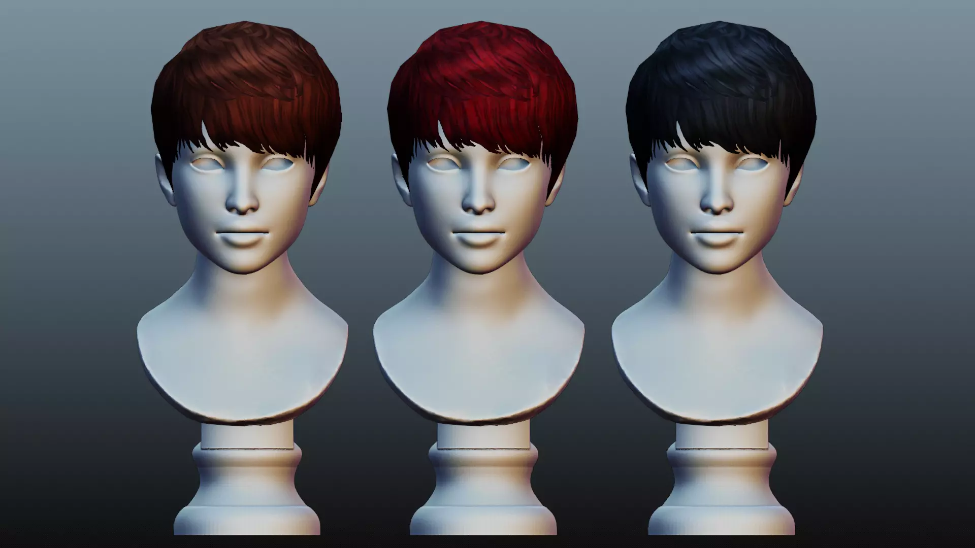 Female hair low poly 3 color model Low-poly 3D model_0