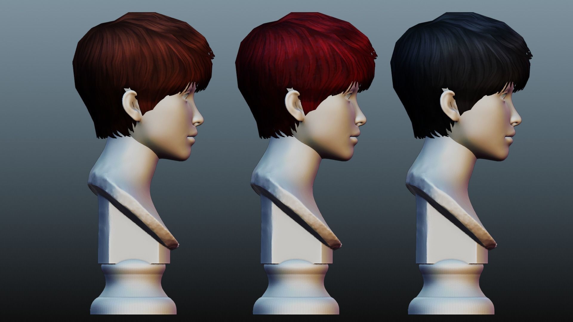 Female hair low poly 3 color model Low-poly 3D model_3
