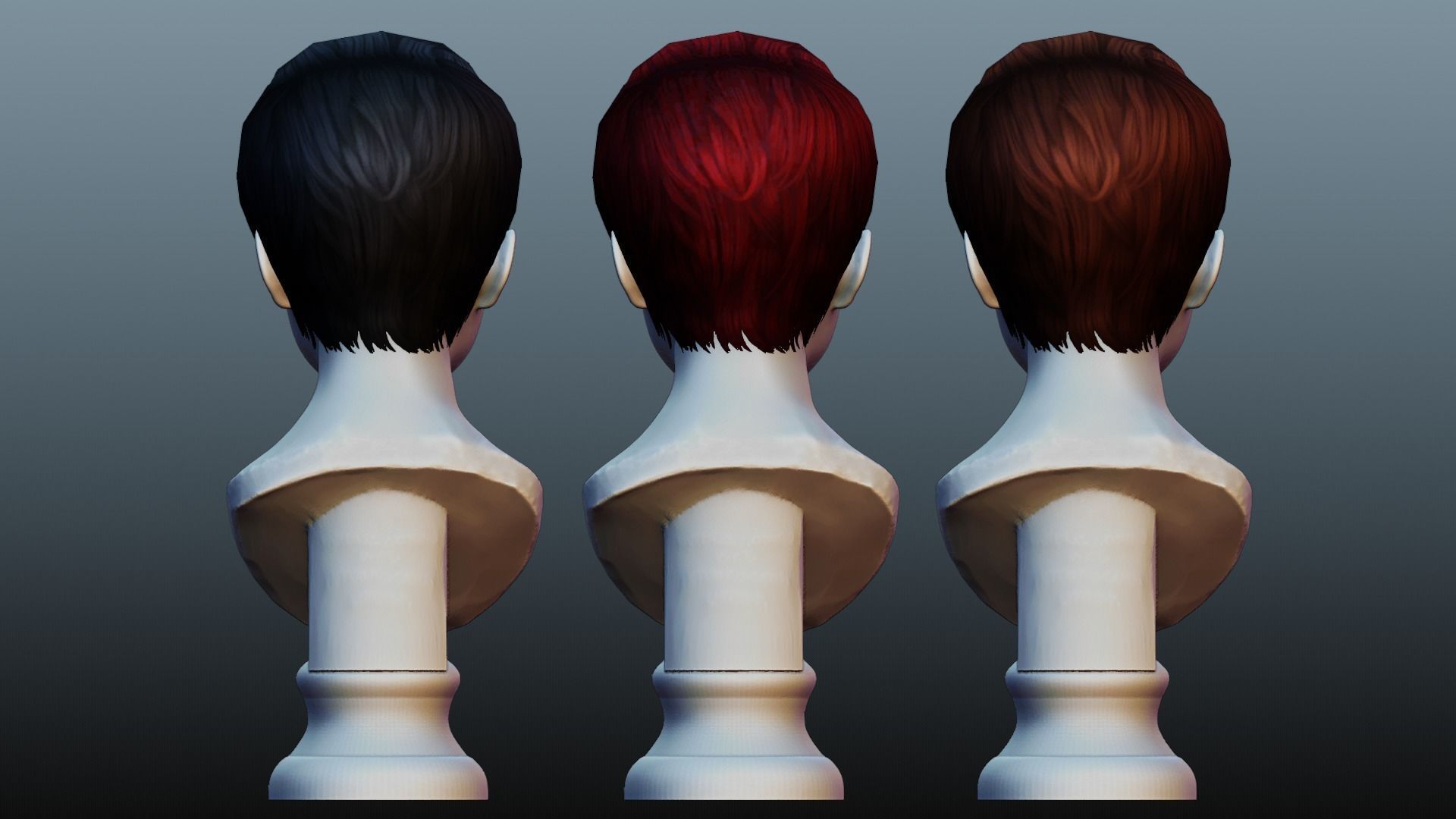 Female hair low poly 3 color model Low-poly 3D model_1