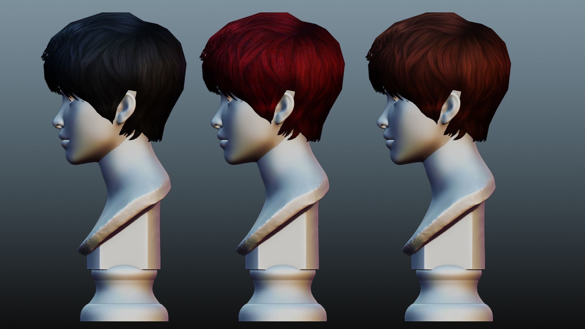 Female hair low poly 3 color model Low-poly 3D model_2