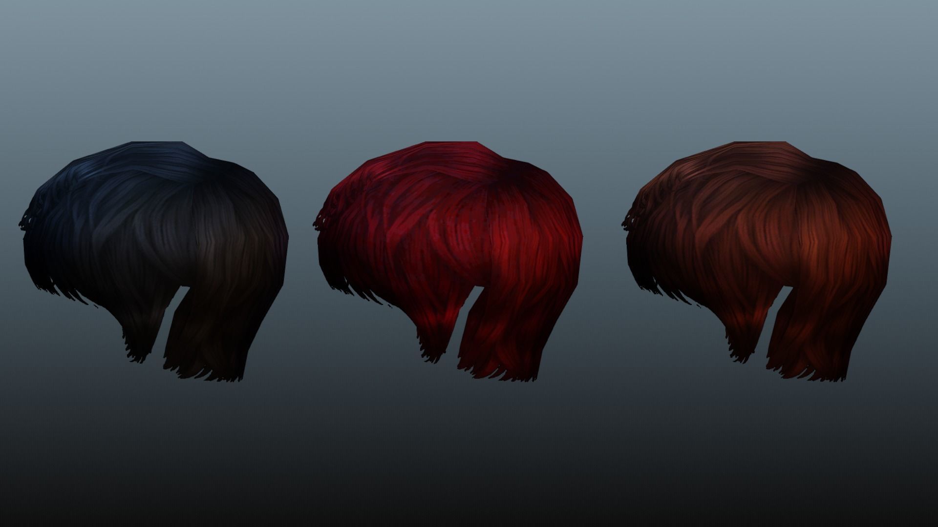 Female hair low poly 3 color model Low-poly 3D model_6