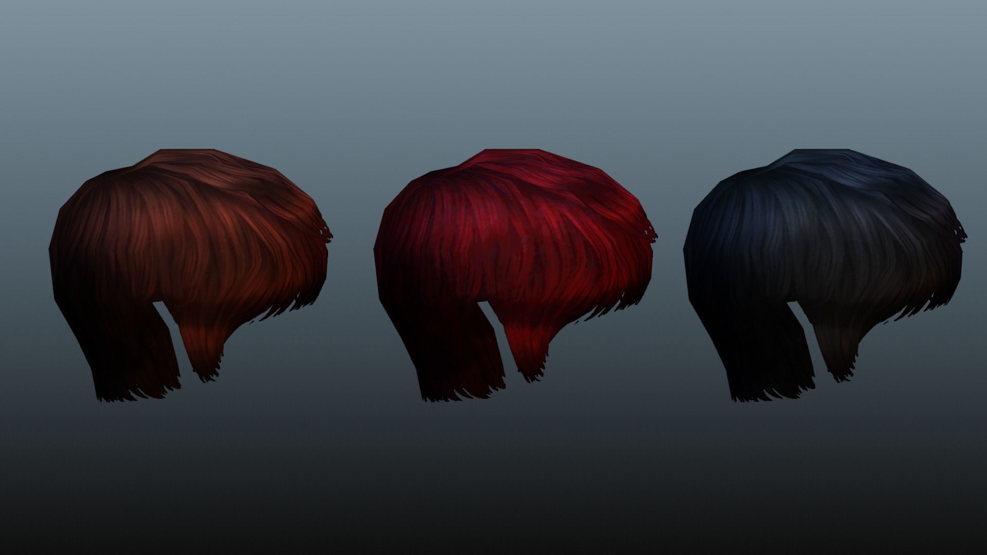 Female hair low poly 3 color model Low-poly 3D model_7