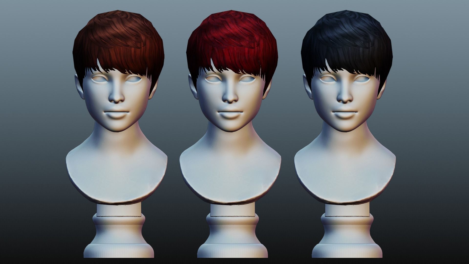 Female hair low poly 3 color model Low-poly 3D model_14