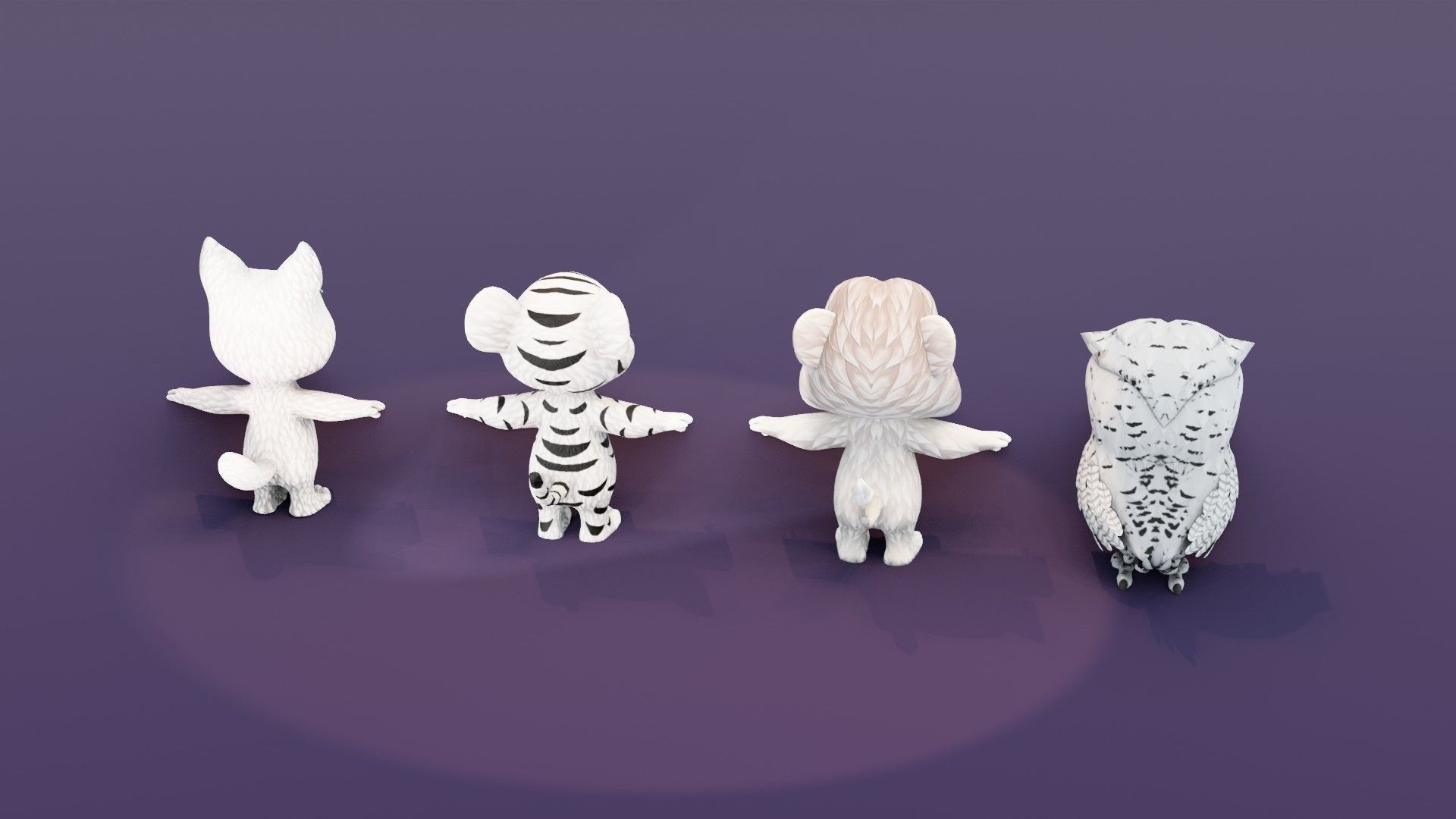 Snowy Owl White Lion White Tiger White Wolf 3D Models Pack Low-poly 3D model_6