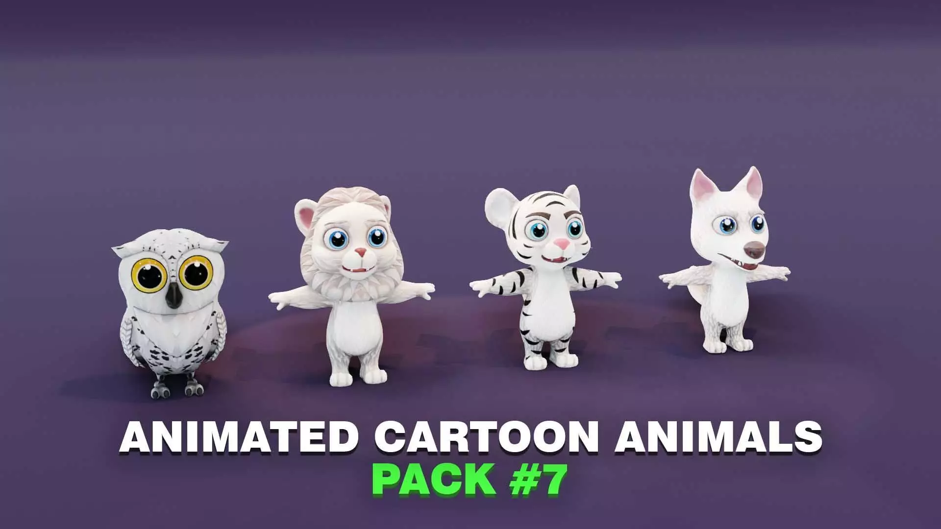 Snowy Owl White Lion White Tiger White Wolf 3D Models Pack Low-poly 3D model_0