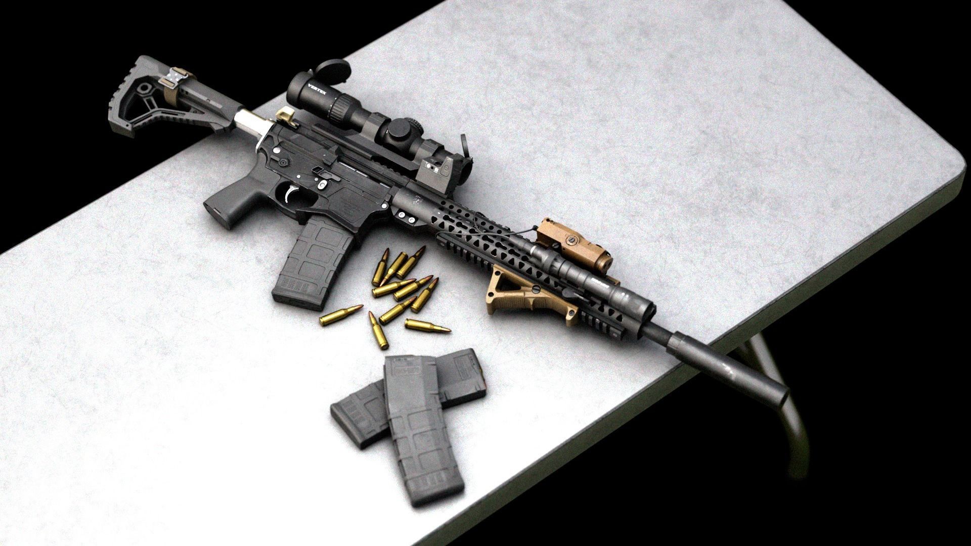 Custom Modular Assault Rifle AR-15  Low-poly 3D model_10