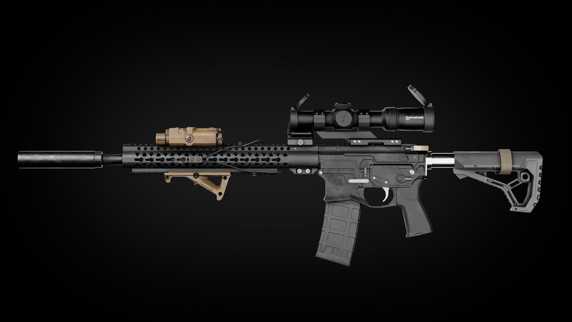 Custom Modular Assault Rifle AR-15  Low-poly 3D model_7