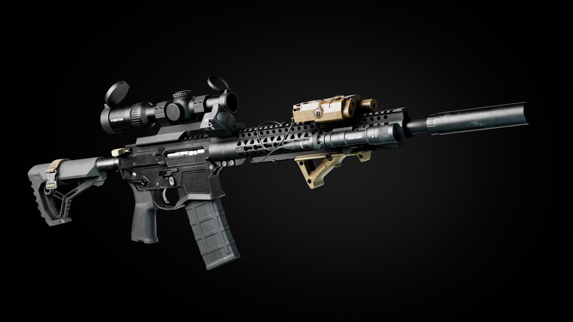 Custom Modular Assault Rifle AR-15  Low-poly 3D model_1