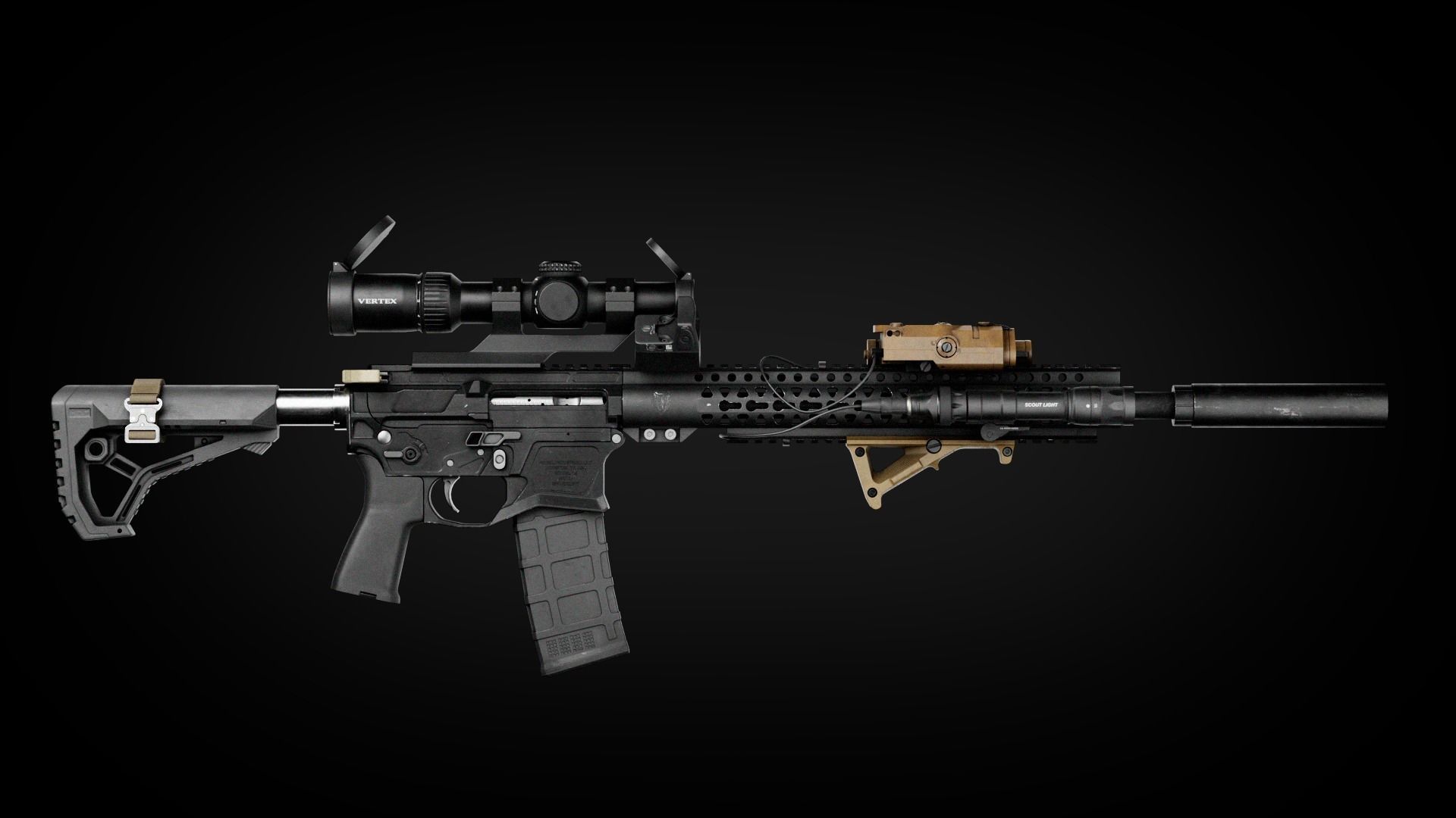 Custom Modular Assault Rifle AR-15  Low-poly 3D model_6