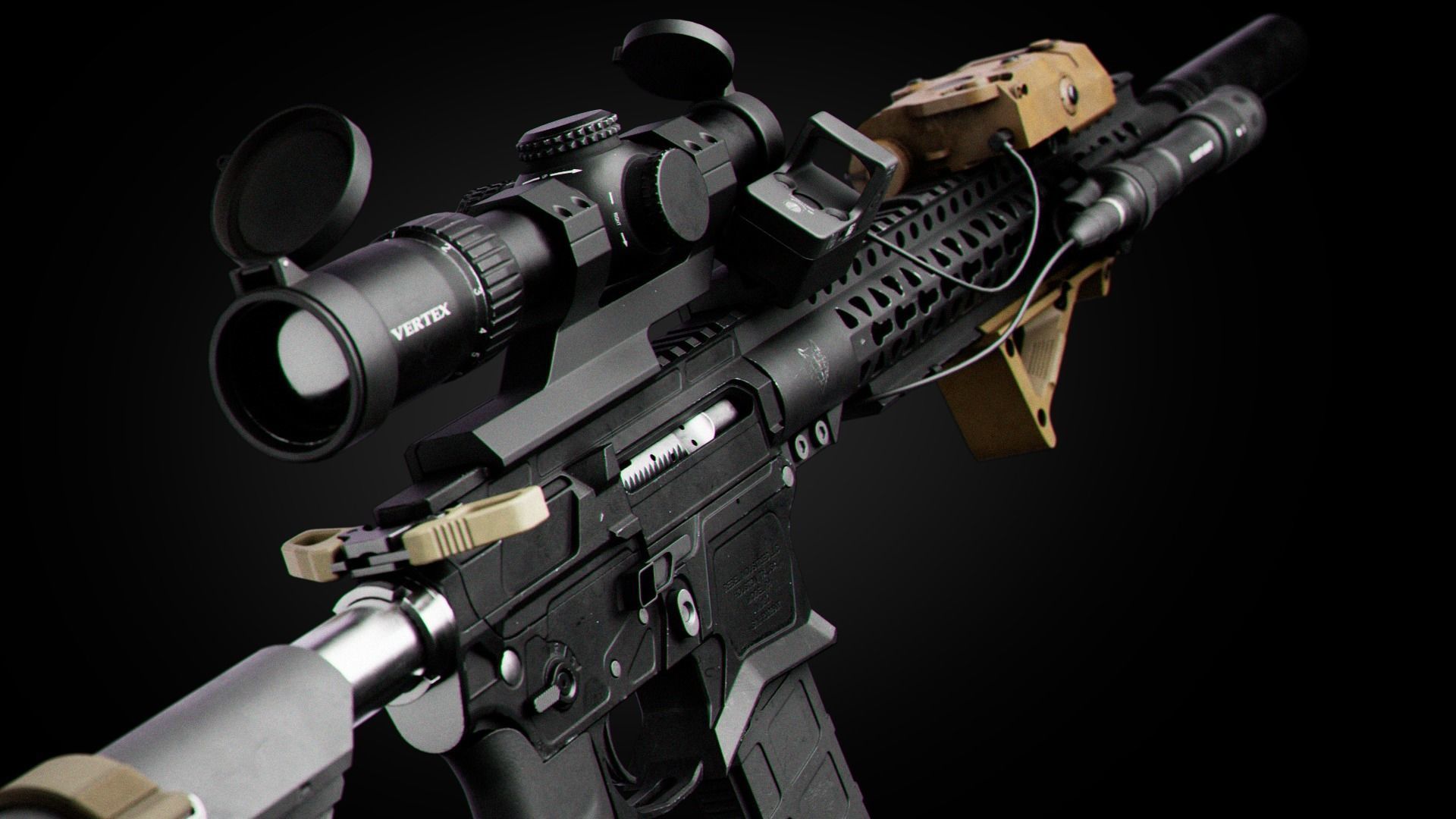 Custom Modular Assault Rifle AR-15  Low-poly 3D model_4