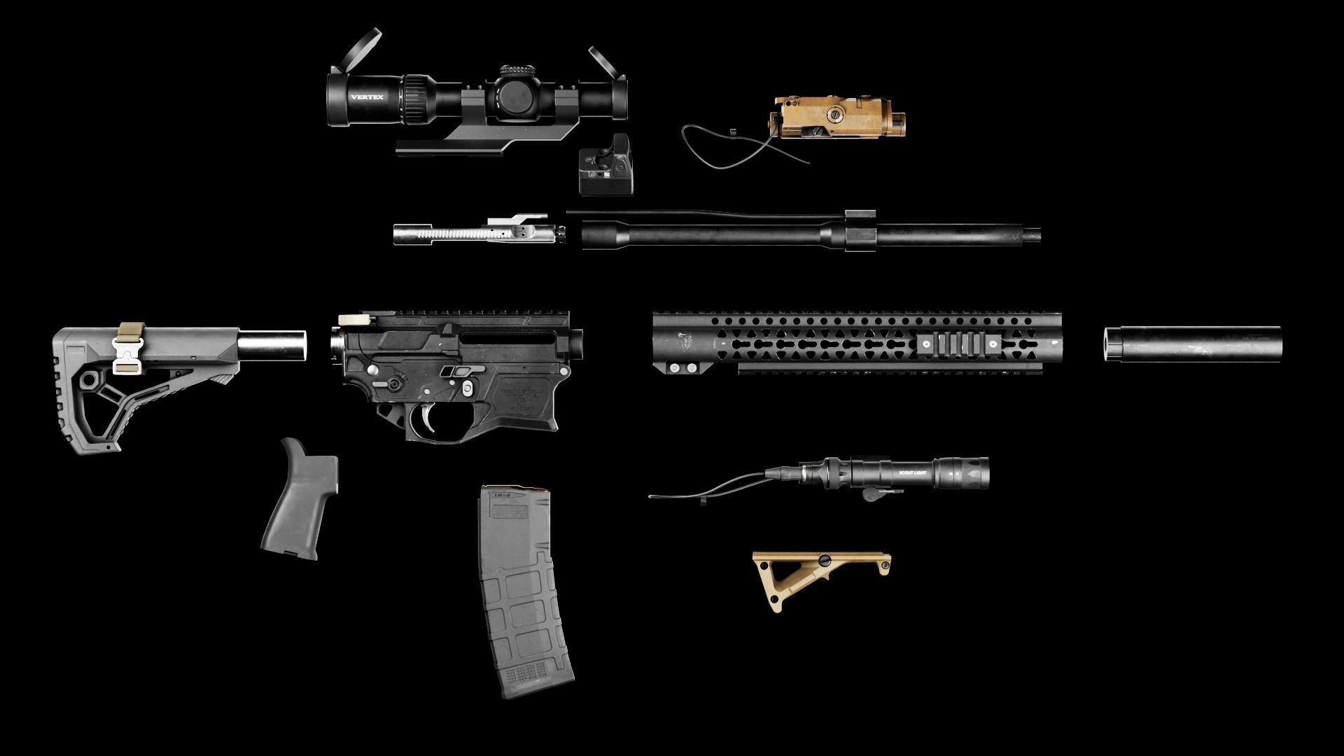 Custom Modular Assault Rifle AR-15  Low-poly 3D model_8