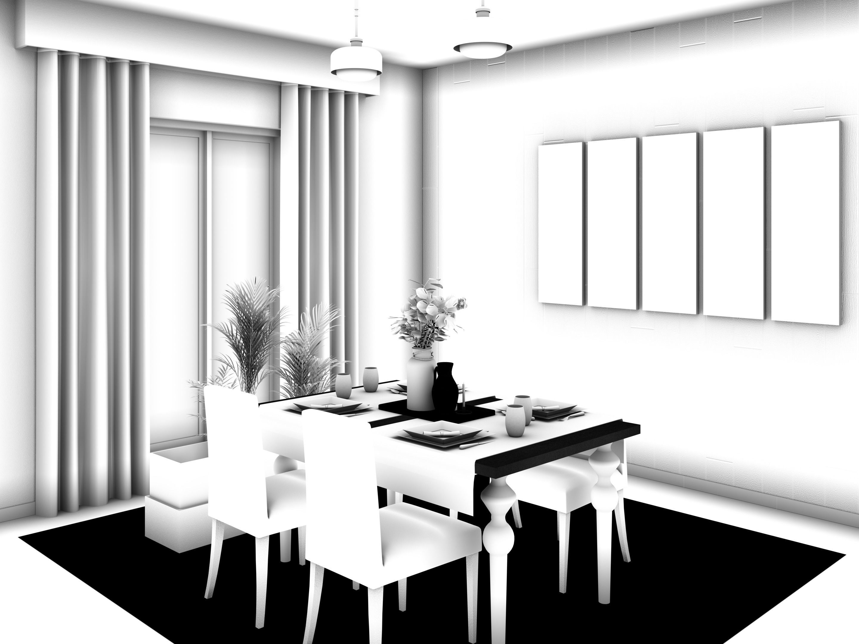 Dining Room Scene Free 3D model_53