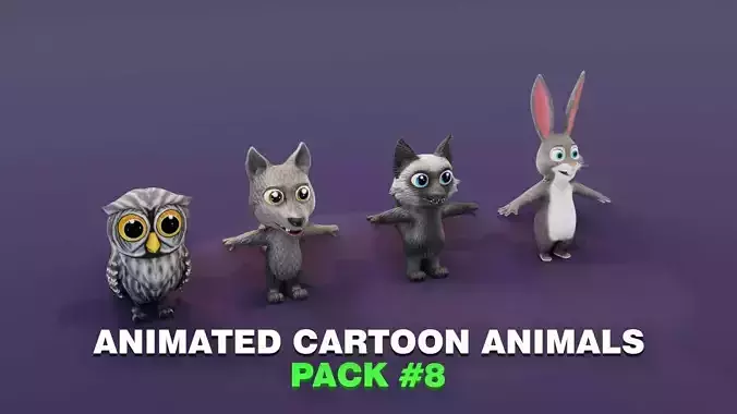 Gray Owl Rabbit Silver Fox Black Wolf 3D Models Pack