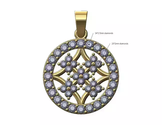 Diamond square cluster and halo pendant with bail