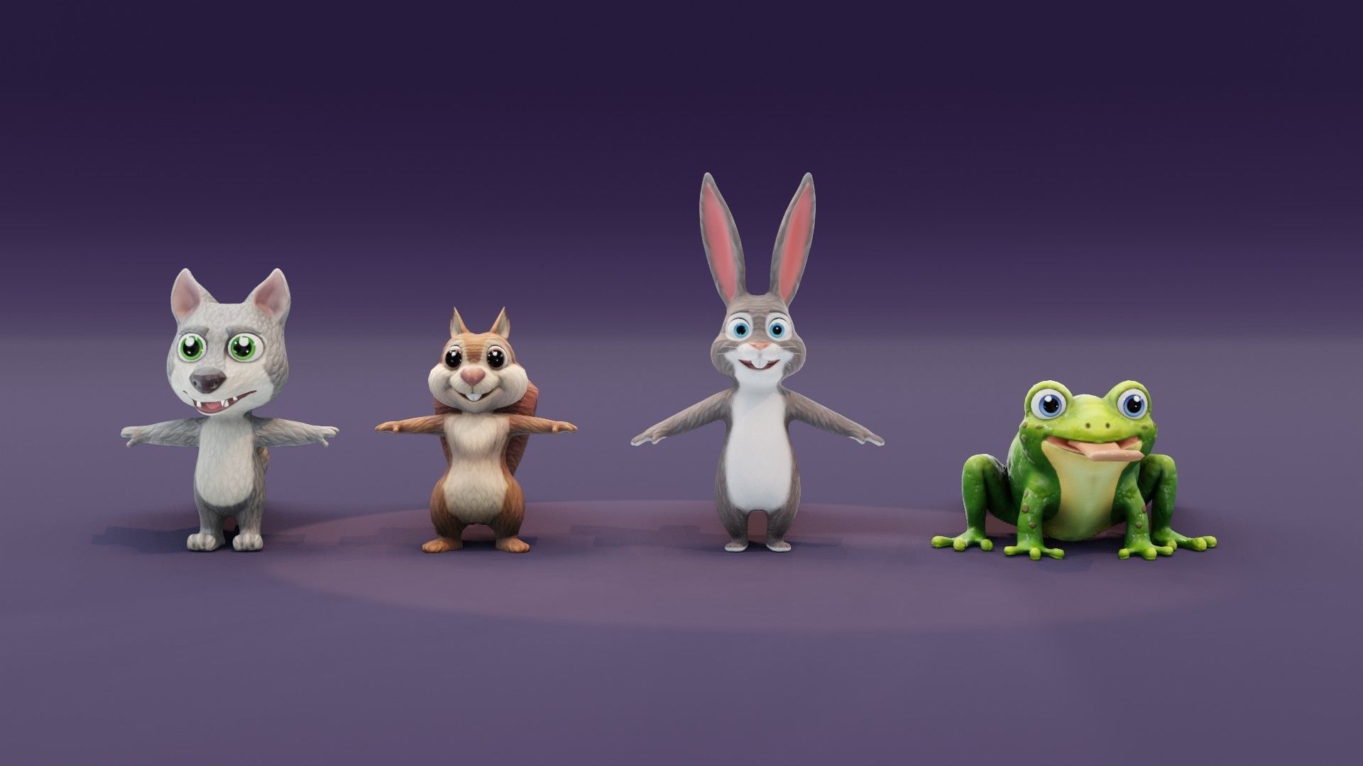 Wolf Fox Rabbit Frog 3D Models Pack Low-poly 3D model_5