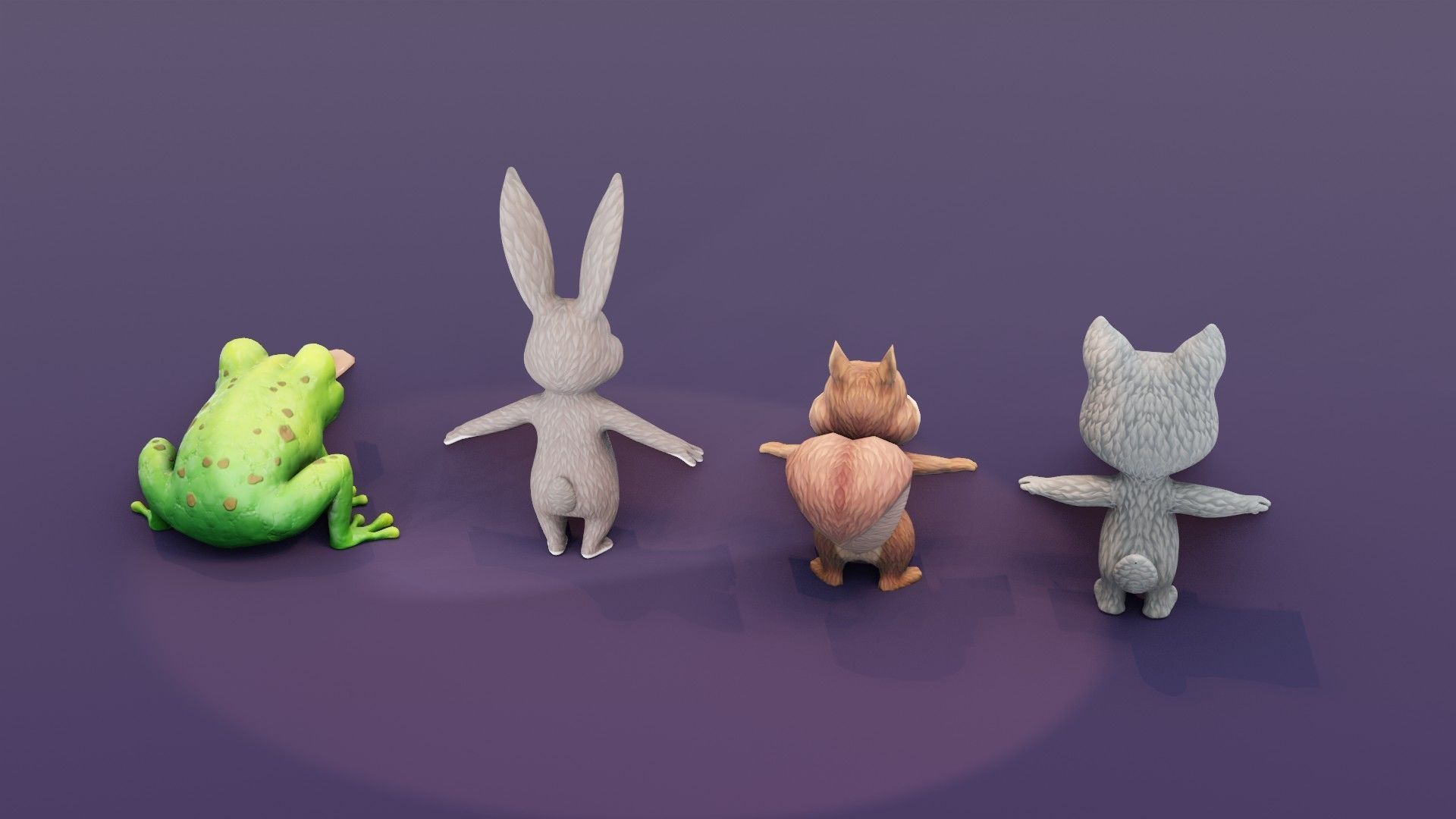 Wolf Fox Rabbit Frog 3D Models Pack Low-poly 3D model_6