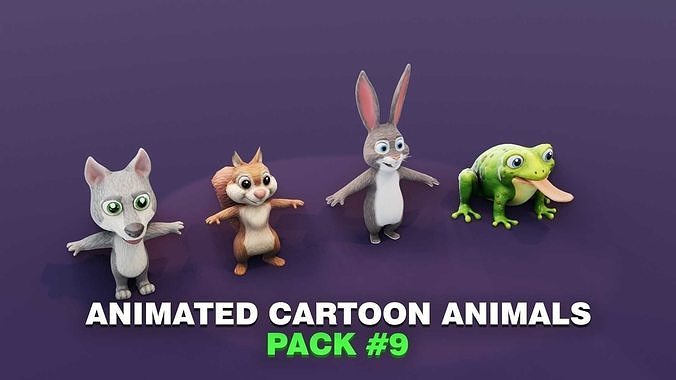 Wolf Fox Rabbit Frog 3D Models Pack Low-poly 3D model