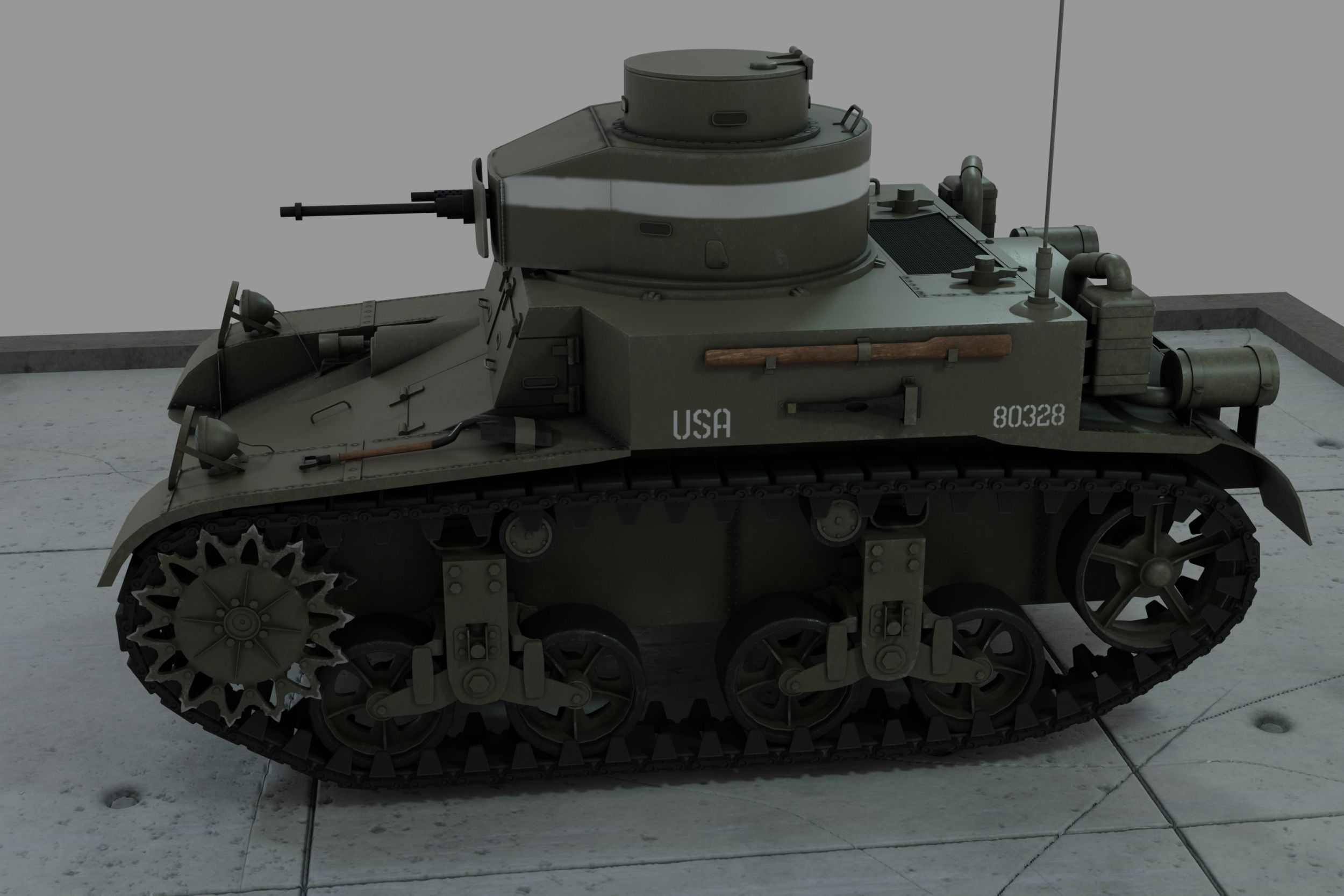 M2 Light Tank Low-poly 3D model_3