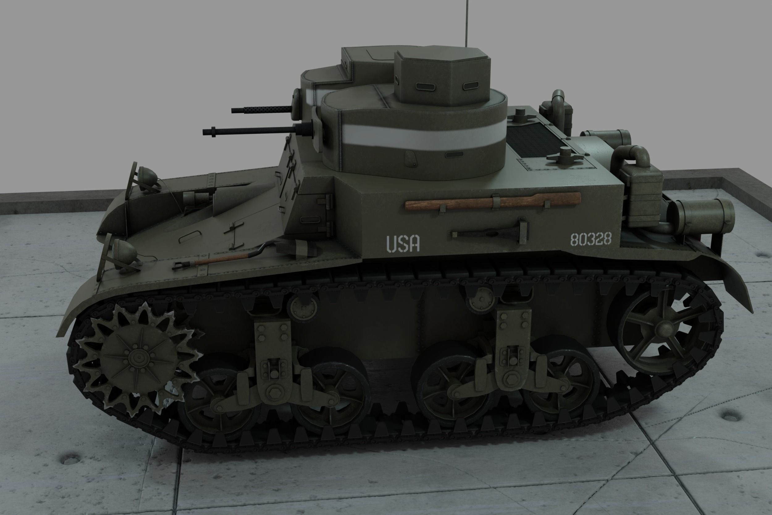 M2 Light Tank Low-poly 3D model_8
